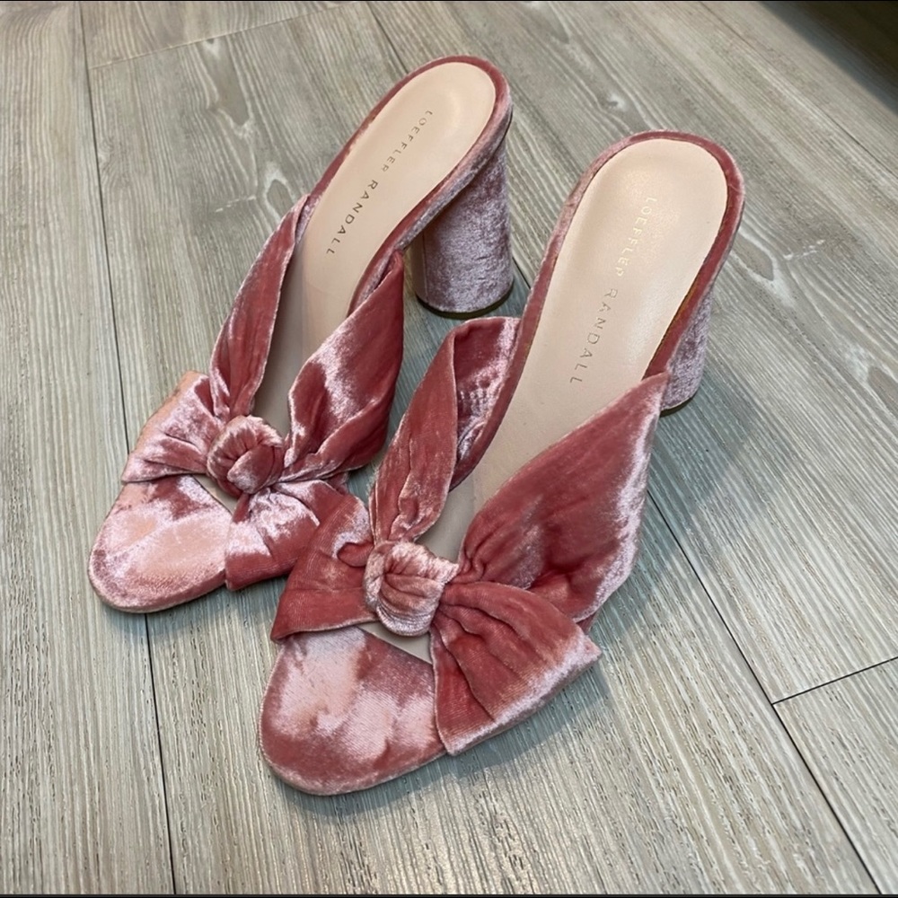 Loeffler Randall pink velvet mules
